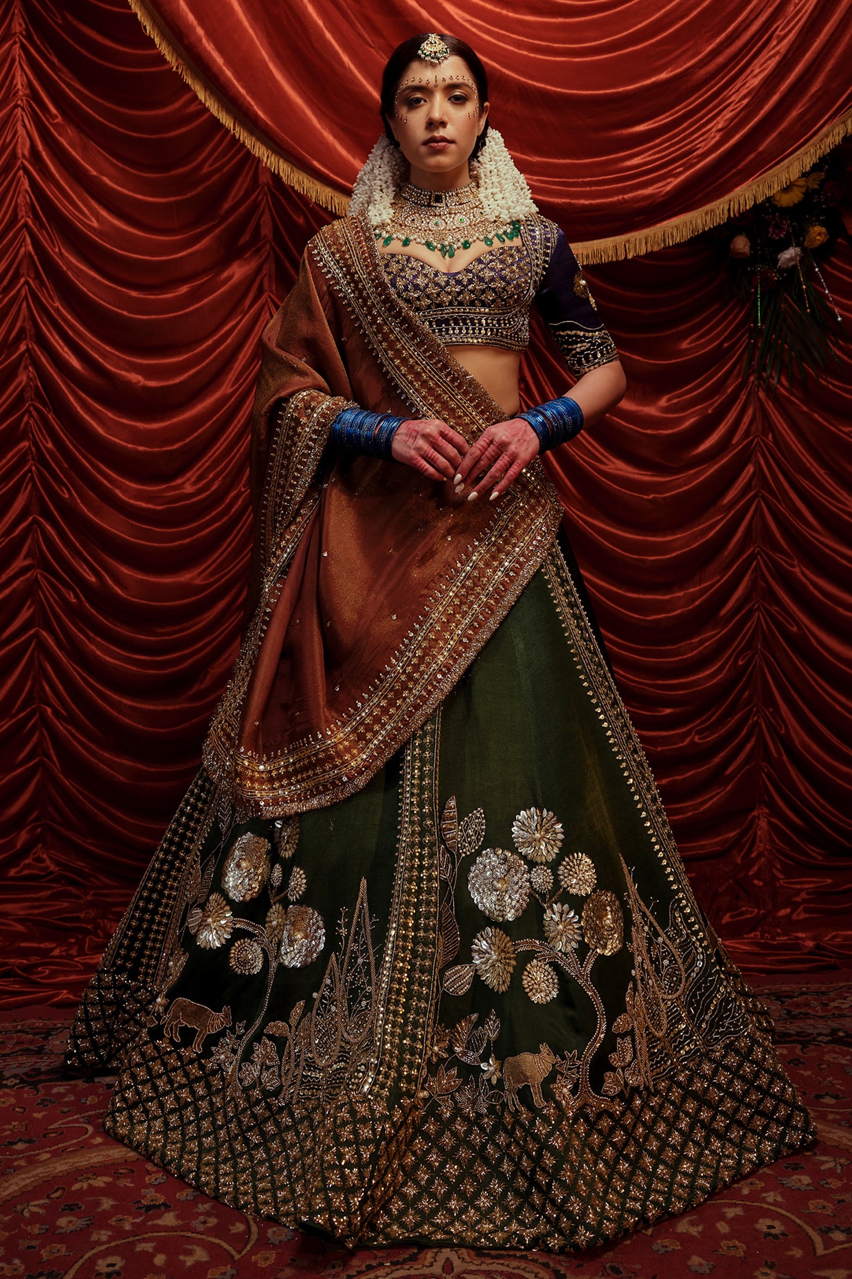 Payal & Zinal Seaweed Green Gajji Sequins Embroidered Lehenga Set