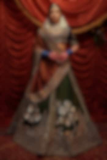 Seaweed Green Gajji Sequins Embroidered Bridal Lehenga Set by Payal & Zinal at Pernia's Pop Up Shop