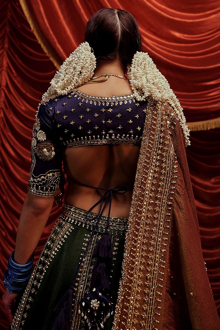 Seaweed Green Gajji Sequins Embroidered Bridal Lehenga Set by Payal & Zinal at Pernia's Pop Up Shop