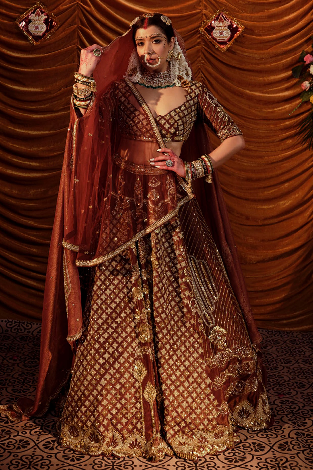 Payal & Zinal Brown Gajji Hand Embroidered Lehenga Set
