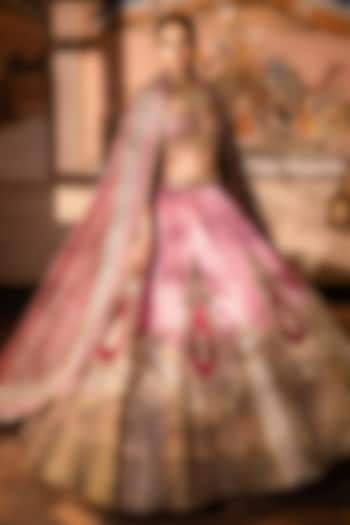 Pink Gajji Silk Beads Embroidered Bridal Lehenga Set by Payal & Zinal at Pernia's Pop Up Shop