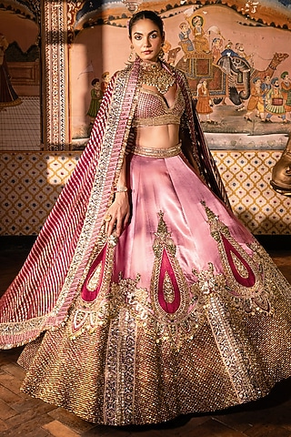 Pink Gajji Silk Beads Embroidered Lehenga Set by Payal & Zinal