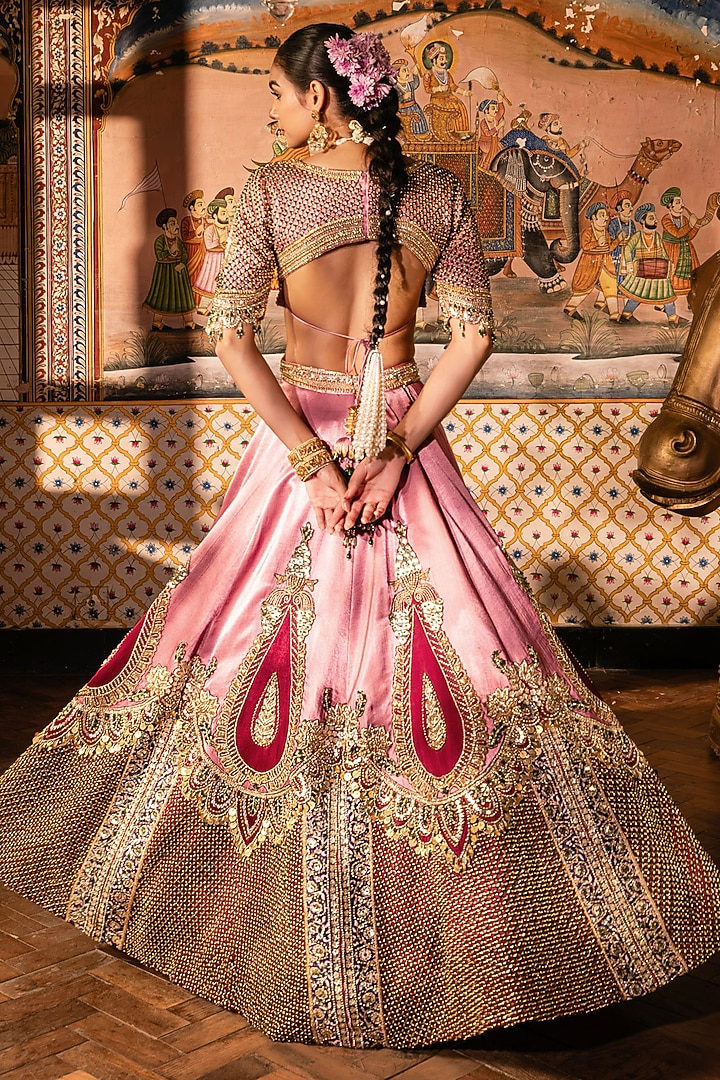 Pink Gajji Silk Beads Embroidered Bridal Lehenga Set by Payal & Zinal at Pernia's Pop Up Shop