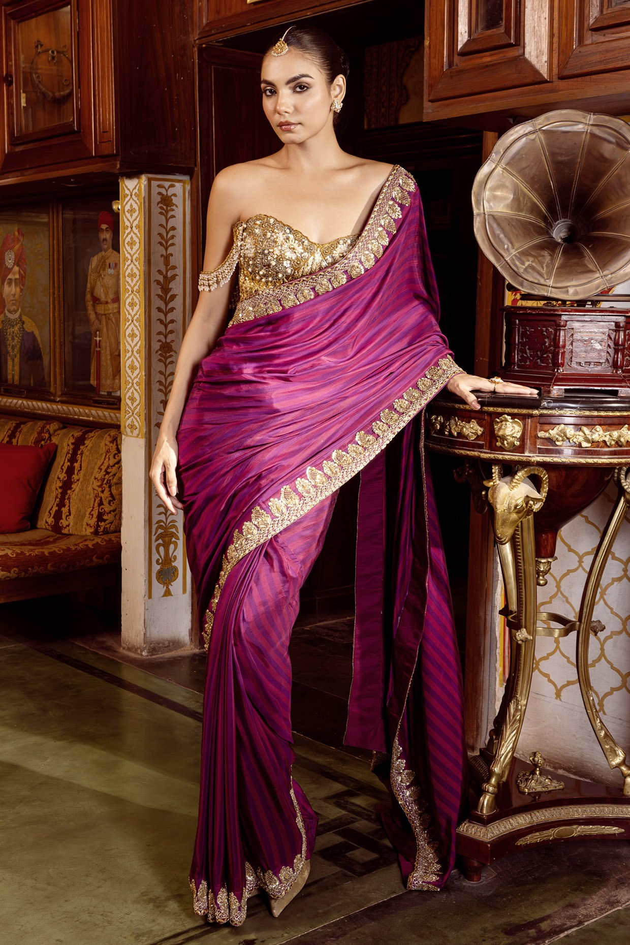 Payal & Zinal Purple Habutai Silk Sequins Embroidered Saree Set