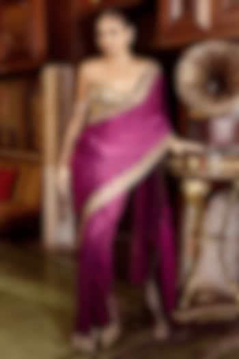 Purple Habutai Silk Sequins Embroidered Reception Saree Set by Payal & Zinal at Pernia's Pop Up Shop