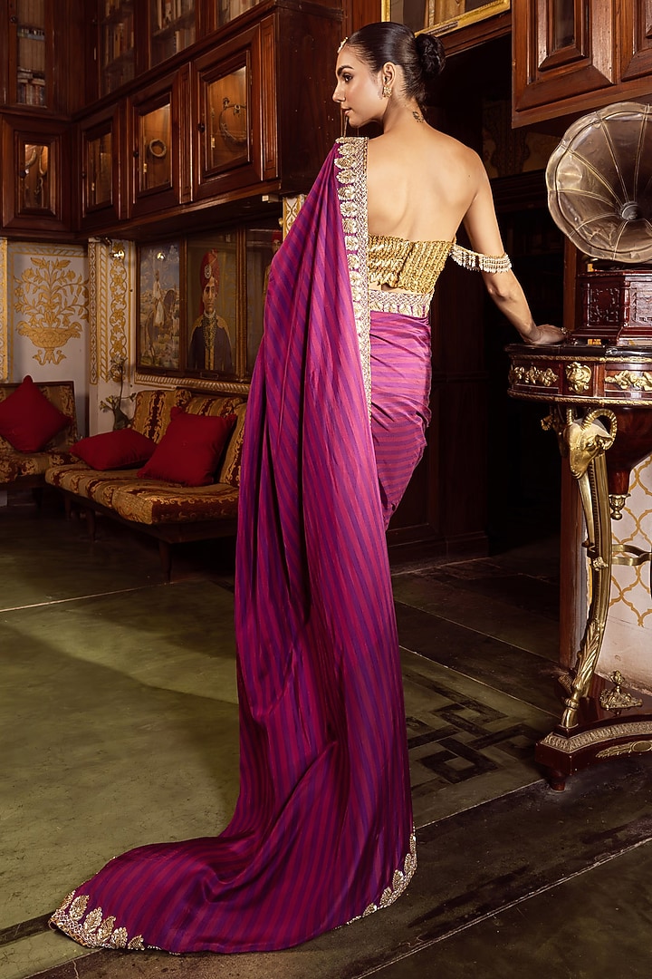 Purple Habutai Silk Sequins Embroidered Reception Saree Set by Payal & Zinal at Pernia's Pop Up Shop