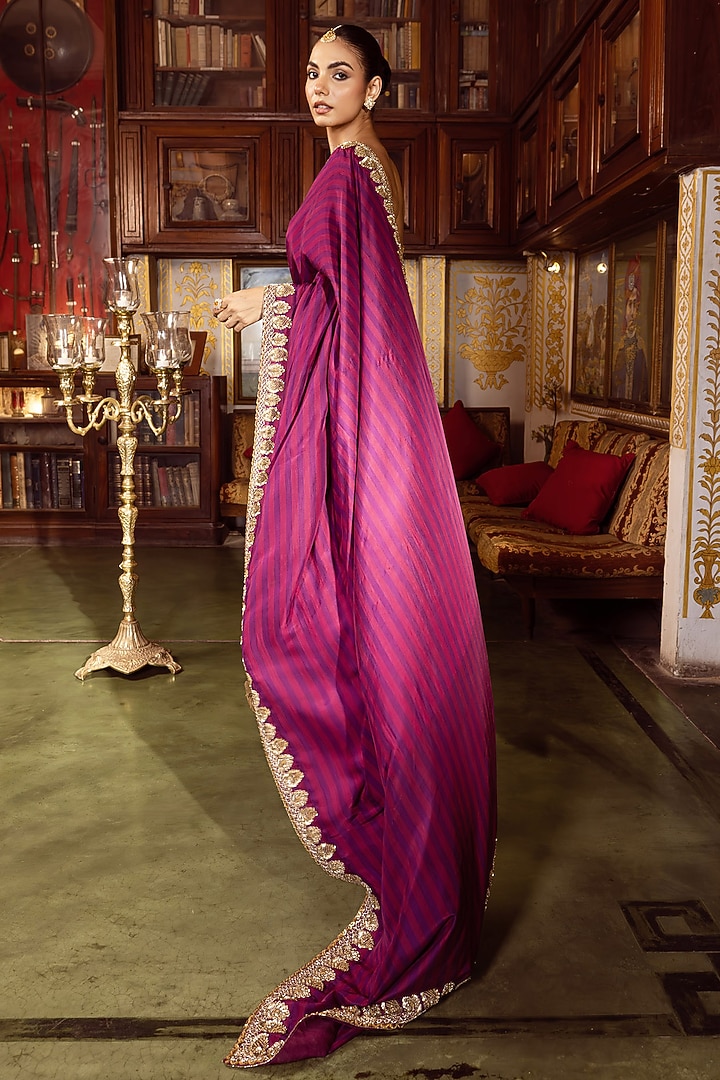 Purple Habutai Silk Sequins Embroidered Reception Saree Set by Payal & Zinal at Pernia's Pop Up Shop