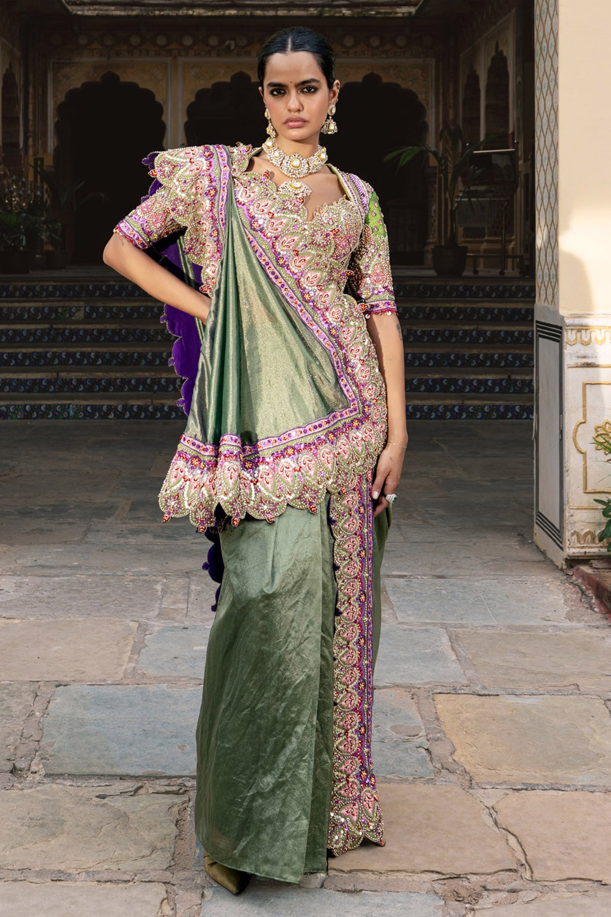 Payal & Zinal Fern Green Gajji Silk Sequins Embroidered Lehenga Set