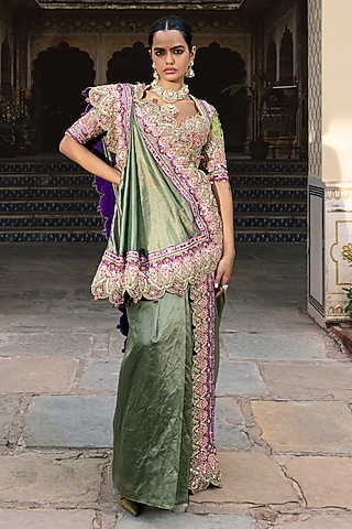 Fern Green Gajji Silk Sequins Embroidered Lehenga Set by Payal & Zinal