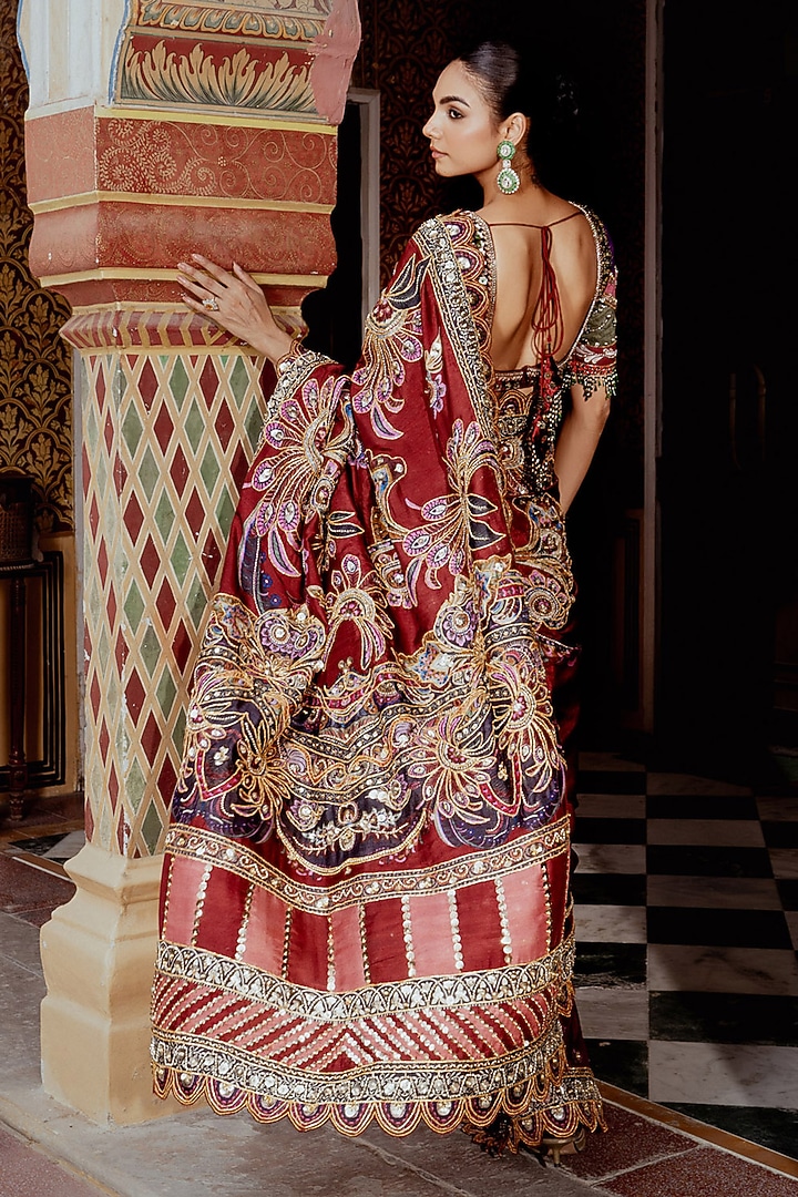 Multi-Colored Velvet Sequins Embroidered Reception Saree Set by Payal & Zinal at Pernia's Pop Up Shop