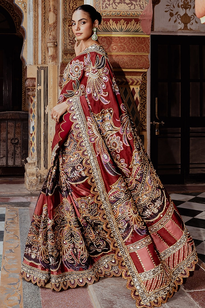 Multi-Colored Velvet Sequins Embroidered Reception Saree Set by Payal & Zinal at Pernia's Pop Up Shop
