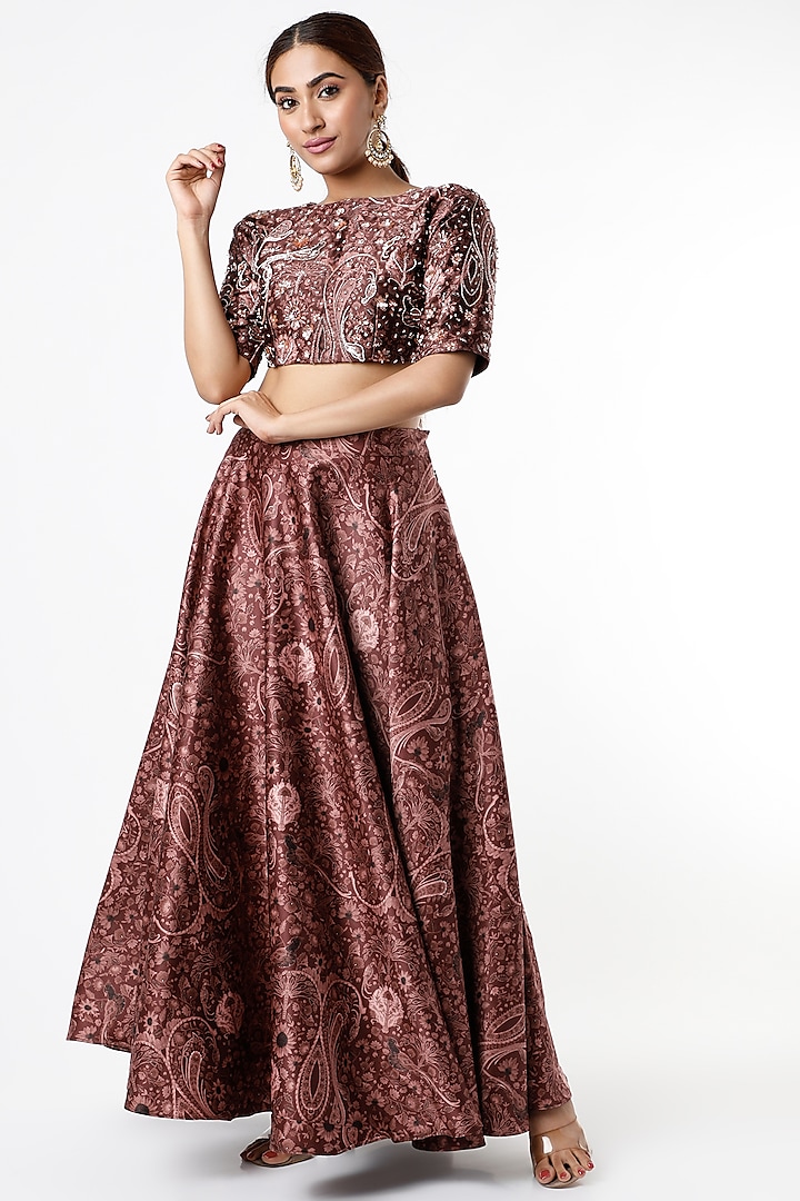 Maroon Polyester Printed Skirt Set by Payal Zinal at Pernia's Pop Up Shop