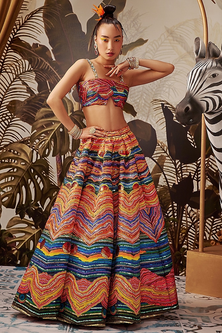Multi-Colored Printed Lehega Set by Payal & Zinal at Pernia's Pop Up Shop