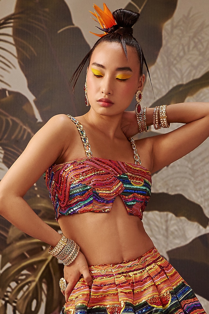 Multi-Colored Printed Lehega Set by Payal & Zinal at Pernia's Pop Up Shop