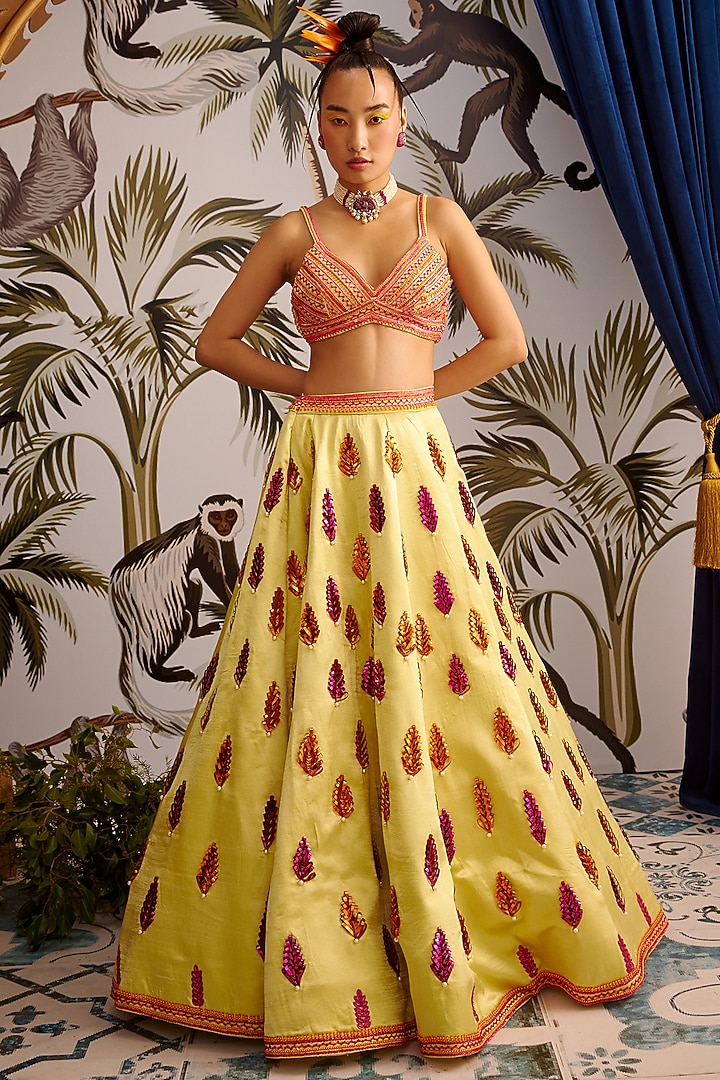 Yellow Hand Embroidered Wedding Lehenga Set by Payal Zinal at Pernia's Pop Up Shop