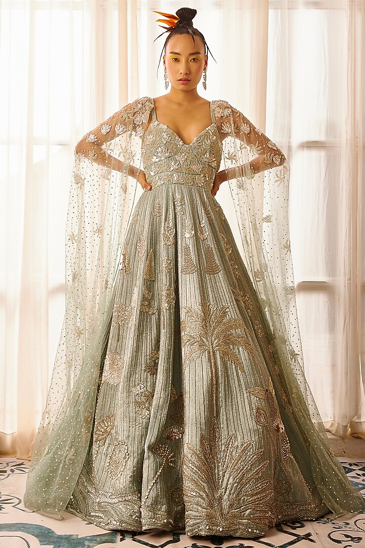 Morning Mist Embroidered Gown by Payal Zinal