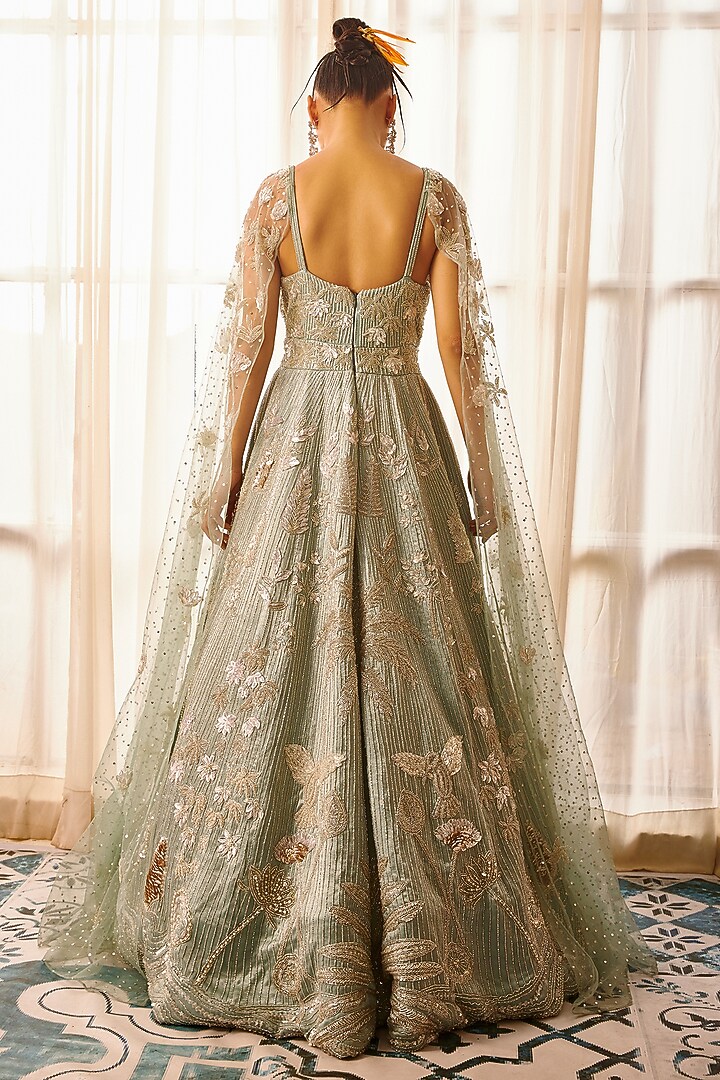 Morning Mist Embroidered Bridal Gown by Payal & Zinal at Pernia's Pop Up Shop