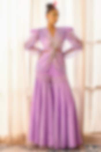 Lilac Crepe & Organza Co-ord Set by Payal Zinal at Pernia's Pop Up Shop