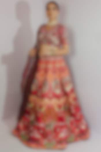 Red Hand Embroidered And Printed Lehenga Set Design By Payal Zinal At Pernias Pop Up Shop 2024 4058