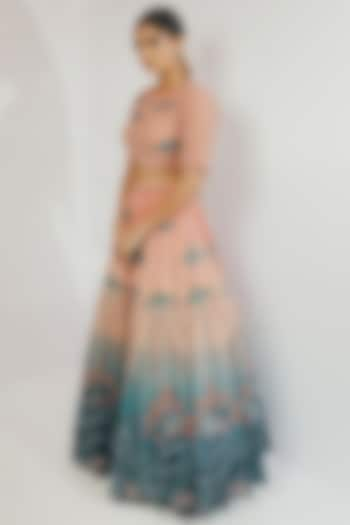 Peach To Turquoise Hand Embroidered Bridal Lehenga Set by Payal Zinal at Pernia's Pop Up Shop