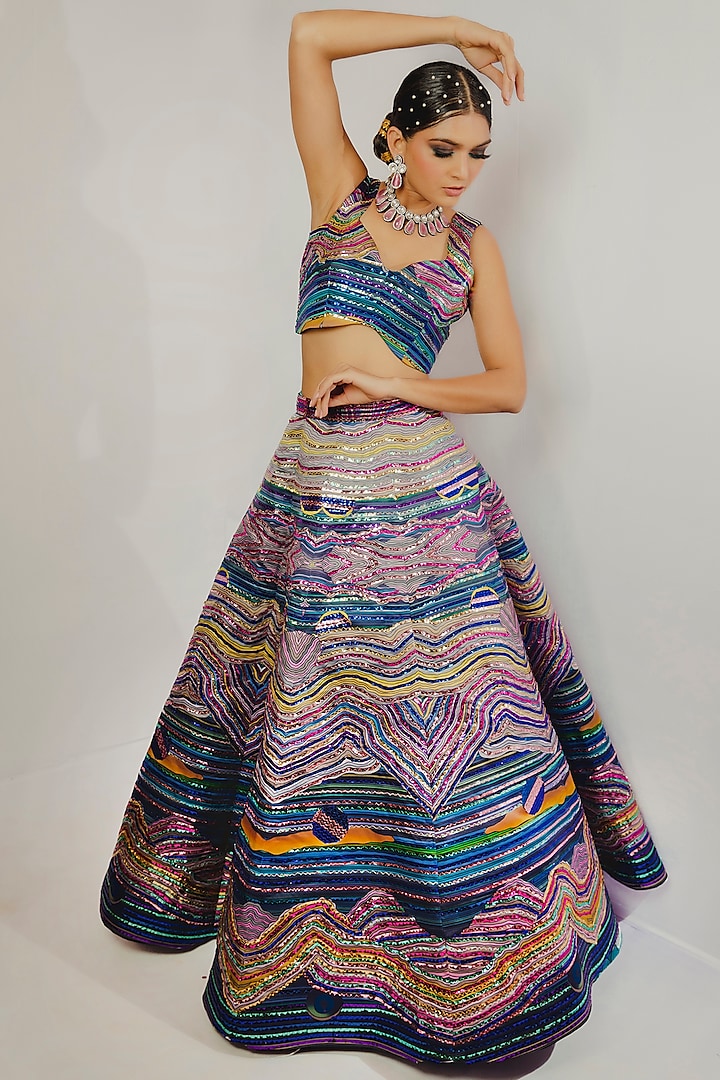 Multi-Colored Hand Embroidered Lehenga Set by Payal Zinal