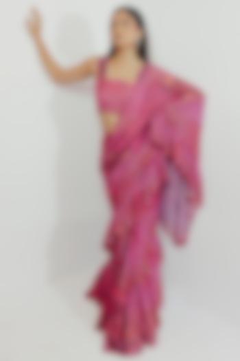Pink Printed Saree Set by Payal Zinal