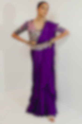 Purple Soft Organza Saree Set by Payal Zinal