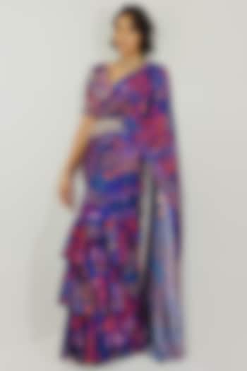 Purple Printed Saree Set by Payal Zinal