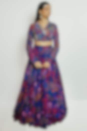Purple Printed Skirt Set by Payal Zinal