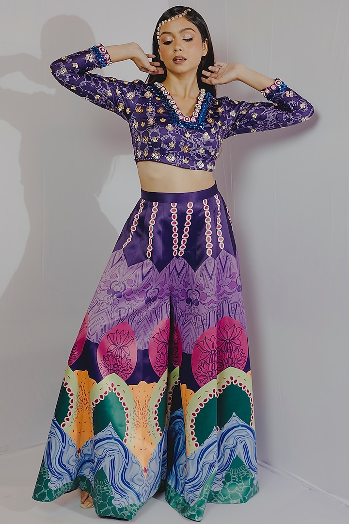 Purple Printed Pant Set by Payal Zinal