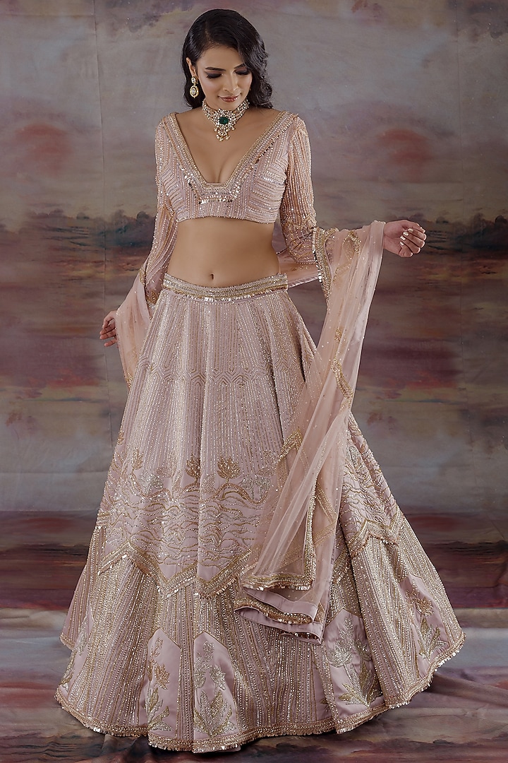 Dusty Pink Embroidered Bridal Lehenga Set by Payal Zinal at Pernia's Pop Up Shop
