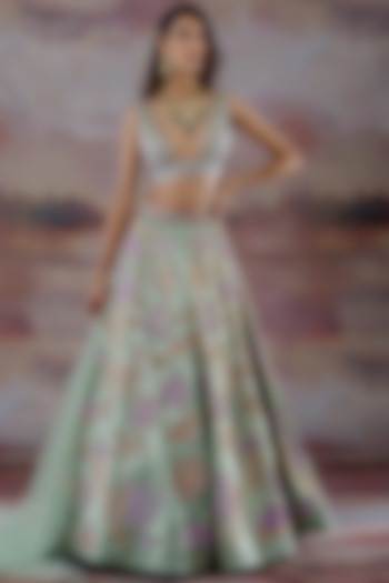 Mint Green Embroidered Bridal Lehenga Set by Payal Zinal at Pernia's Pop Up Shop