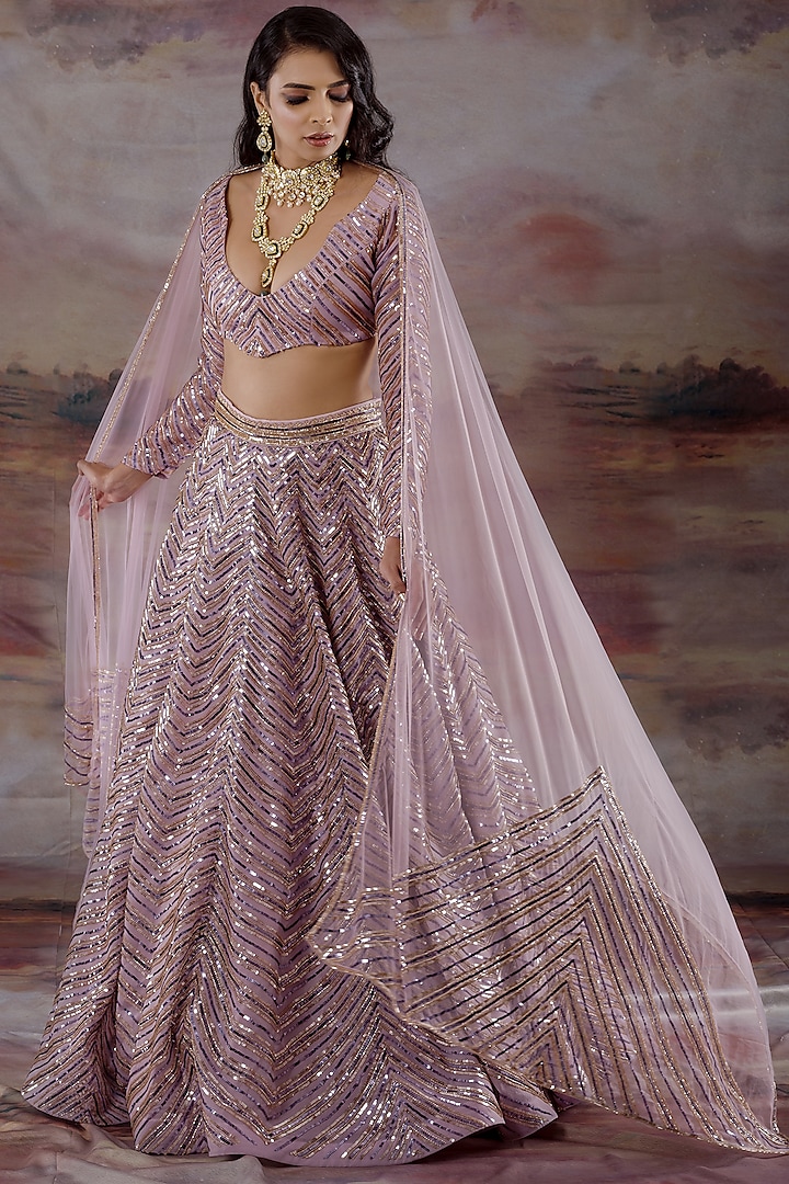 Lilac Embroidered Lehenga Set by Payal Zinal