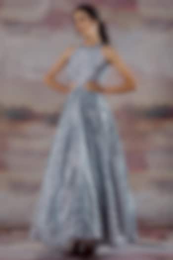 Thunder Blue Embroidered Wedding Gown by Payal Zinal at Pernia's Pop Up Shop