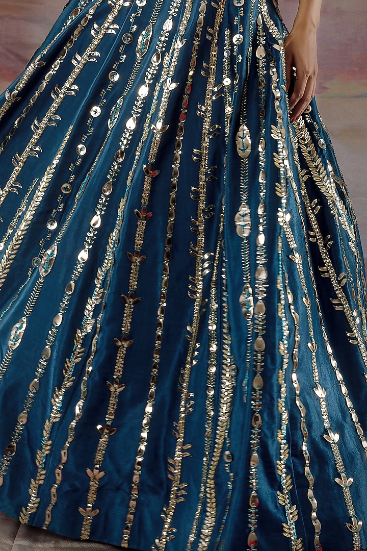 Teal Blue Embroidered Wedding Lehenga Set by Payal & Zinal at Pernia's Pop Up Shop