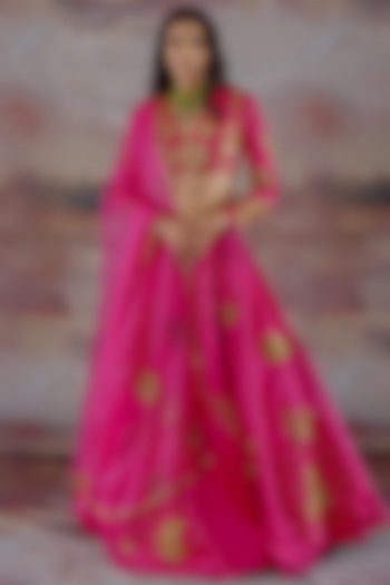 Candy Pink Embroidered Wedding Lehenga Set by Payal Zinal at Pernia's Pop Up Shop