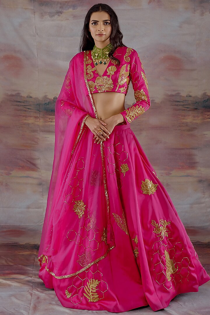Candy Pink Embroidered Wedding Lehenga Set by Payal Zinal at Pernia's Pop Up Shop