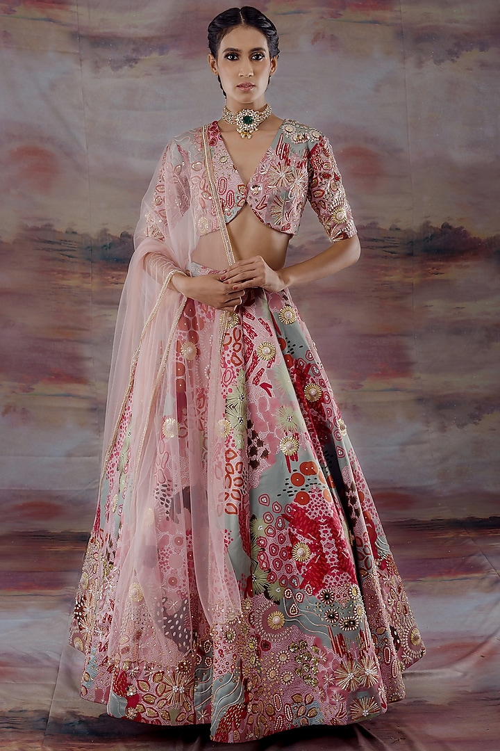 Blush Pink Embroidered & Printed Lehenga Set by Payal Zinal
