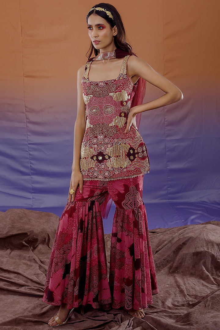 Dark Pink Printed Sharara Set by Payal Zinal
