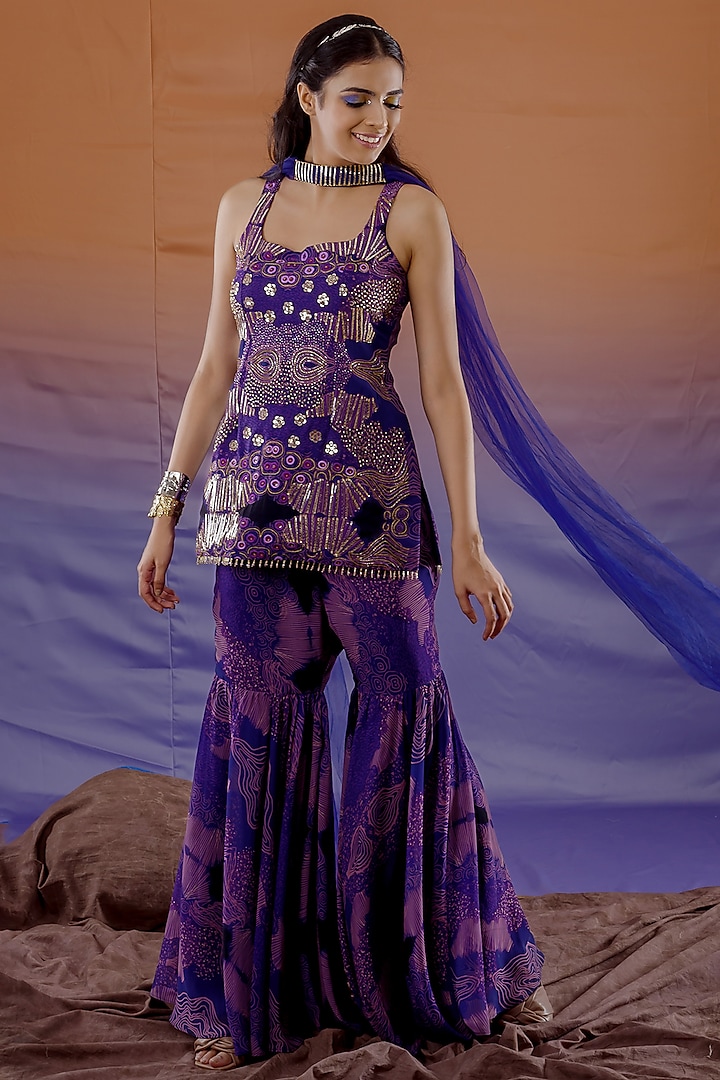 Purple Printed Sharara Set by Payal Zinal