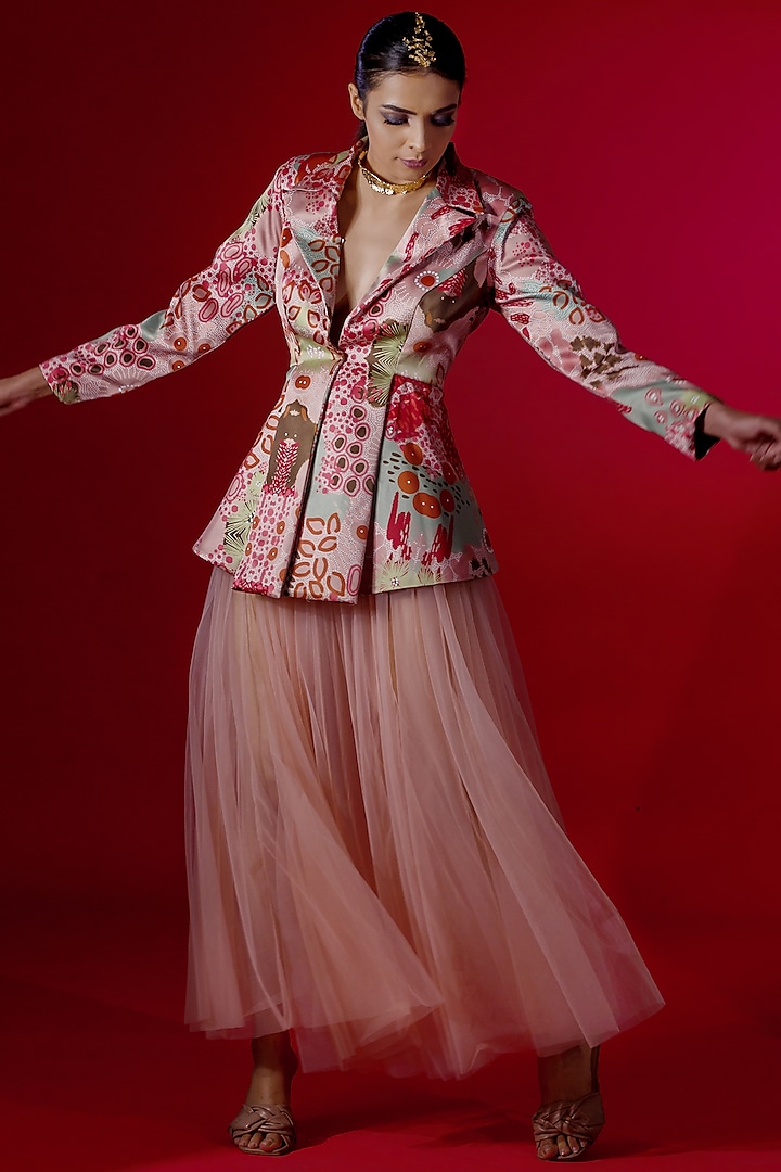 Blush Pink Net Skirt Set by Payal Zinal