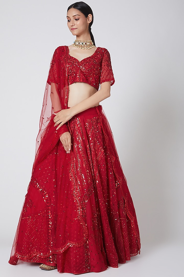 Red Sequins Embroidered Lehenga Set Design By Payal Zinal At Pernias Pop Up Shop 2024 3988