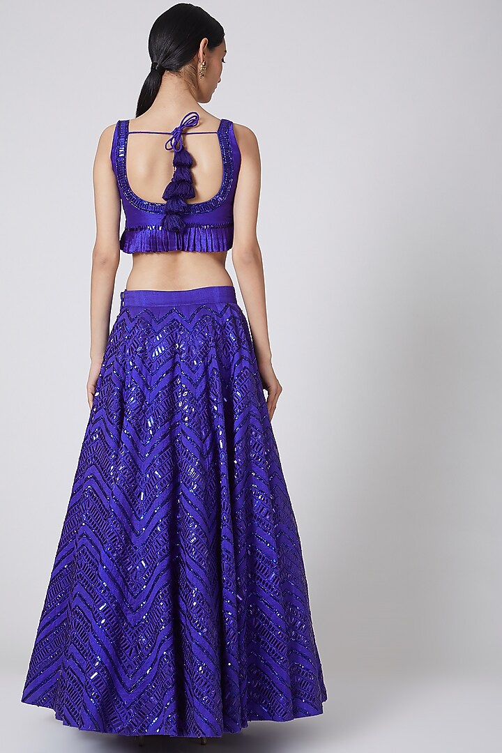 Cobalt Blue Embroidered Wedding Lehenga Set by Payal & Zinal at Pernia's Pop Up Shop