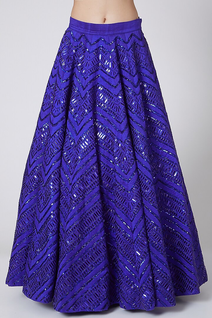 Cobalt Blue Embroidered Wedding Lehenga Set by Payal & Zinal at Pernia's Pop Up Shop