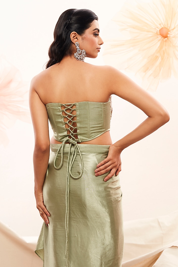 Nude Blush Pink Imported Organza Glass Beads Embroidered Cape Set by Payal & Zinal at Pernia's Pop Up Shop