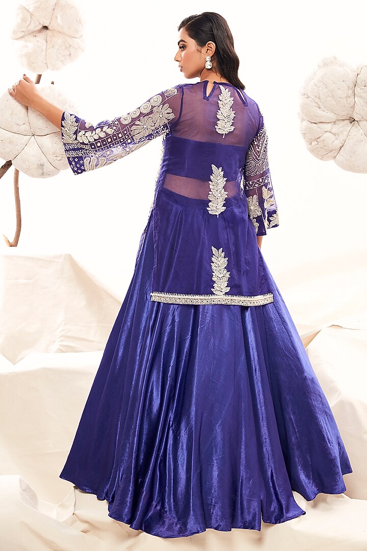 Blue Gajji Silk & Organza Pearl Embroidered Skirt Set by Payal & Zinal at Pernia's Pop Up Shop