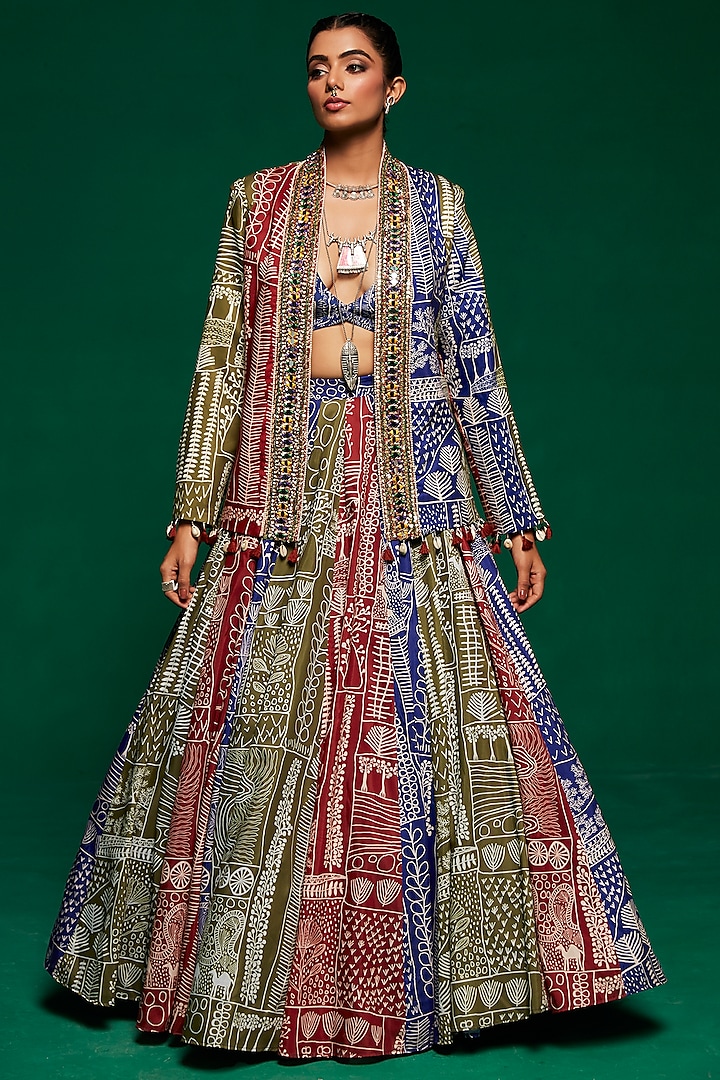 Multi-Colored Muslin Printed Wedding Lehenga Set by Payal Zinal at Pernia's Pop Up Shop