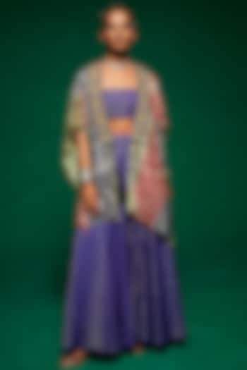 Purplish Blue Chanderi & Muslin Sharara Set by Payal Zinal at Pernia's Pop Up Shop