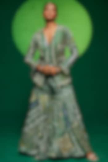 Green Muslin Embroidered Sharara Set by Payal Zinal