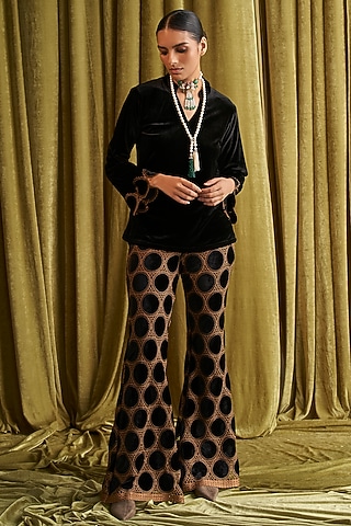 Black Velvet Embroidered Co-Ord Set by QALA CLOTHING